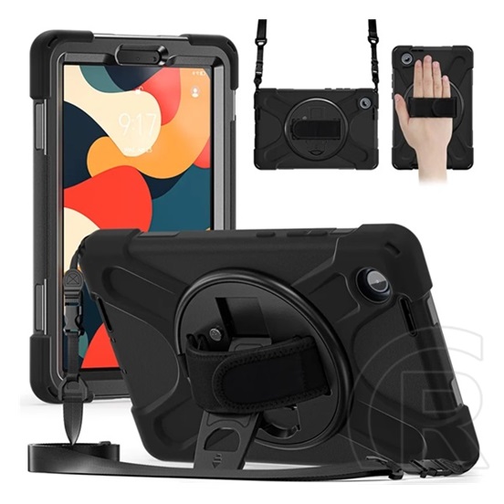Gigapack Lenovo Tab One (TB-305FU) defender műanyag védő (ütésállóság, kitámasztó, 360° + kézpánt, vállpánt) fekete