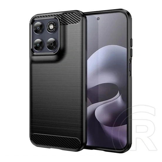 Gigapack Motorola Moto G77 5G szilikon telefonvédő (ütésállóság, légpárnás sarok, szálcsiszolt, karbon minta) fekete