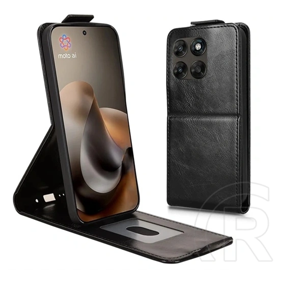 Gigapack Motorola Moto G77 5G tok álló, bőr hatású (flip, lefelé nyíló, asztali + bankkártya tartó, mágnescsat) fekete