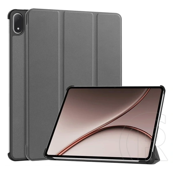 Gigapack OnePlus Pad 4 tok álló, bőr hatású (aktív flip, oldalra nyíló, trifold, asztali tartó) sötétszürke