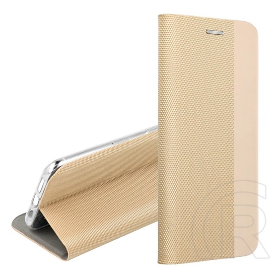Gigapack Poco M8 Pro tok álló, bőr hatású (flip, oldalra nyíló, asztali tartó, textil minta) arany