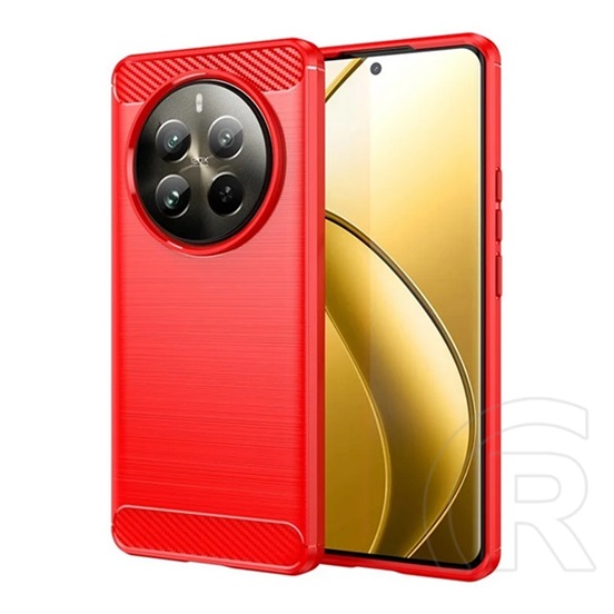 Gigapack Realme 12 Pro Plus szilikon telefonvédő (ütésállóság, légpárnás sarok, szálcsiszolt, karbon minta) piros