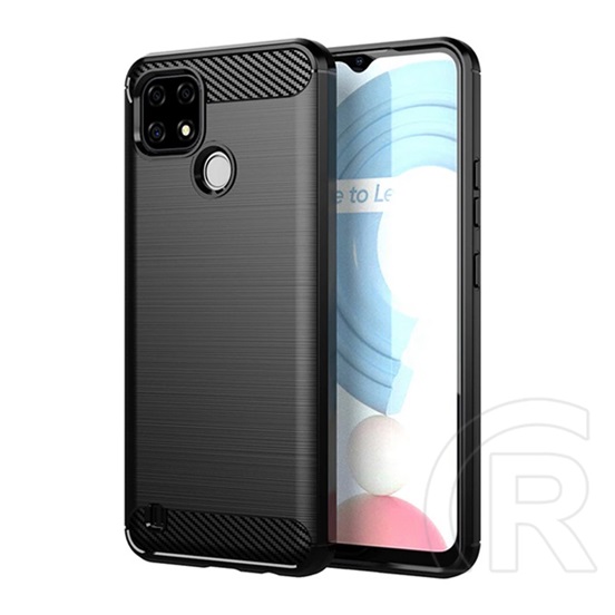 Gigapack Realme C21 szilikon telefonvédő (közepesen ütésálló, légpárnás sarok, szálcsiszolt, karbon minta) fekete