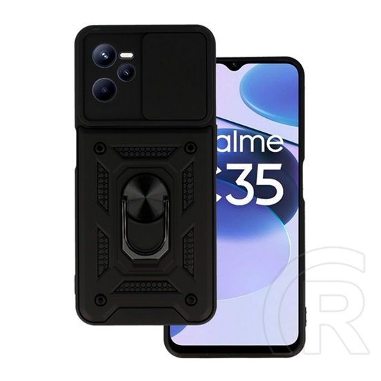 Gigapack Realme C35 defender telefonvédő (közepesen ütésálló, szilikon belső, telefontartó gyűrű, kamera védelem) fekete