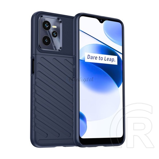 Gigapack Realme C35 szilikon telefonvédő (közepesen ütésálló, csíkos, dombor minta) sötétkék