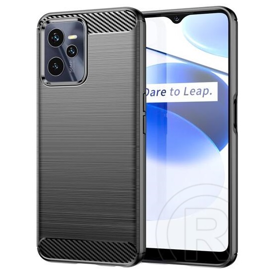 Gigapack Realme C35 szilikon telefonvédő (közepesen ütésálló, légpárnás sarok, szálcsiszolt, karbon minta) fekete