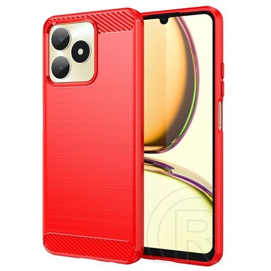 Gigapack Realme C53 szilikon telefonvédő (közepesen ütésálló, légpárnás sarok, szálcsiszolt, karbon minta) piros