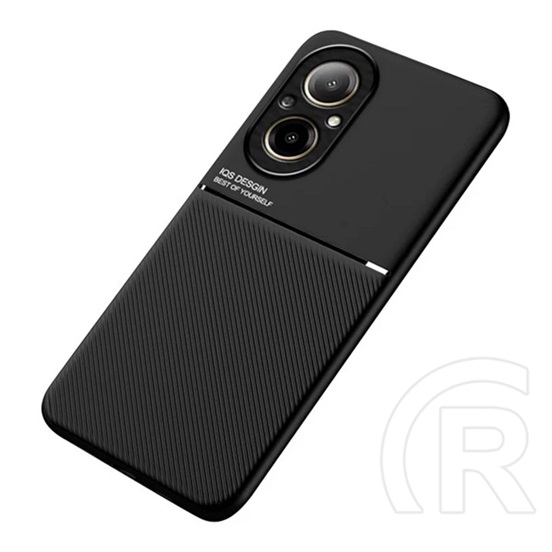 Gigapack Realme C67 4G műanyag telefonvédő (szilikon keret, ütésállóság, mágneses, bőr hatású hátlap, csíkos) fekete