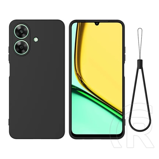 Gigapack Realme Note 60 szilikon telefonvédő (matt, mikrofiber plüss karcolásmentesítő belső, prémium + kézpánt) fekete