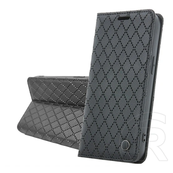 Gigapack Redmi 14C 4G tok álló, bőr hatású (flip, oldalra nyíló, asztali tartó, 3d rombusz, kártyatartó) fekete
