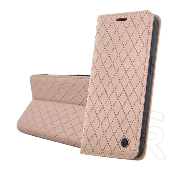 Gigapack Redmi Note 15 Pro 5G tok álló, bőr hatású (flip, oldalra nyíló, asztali tartó, 3d rombusz, kártyatartó) bézs