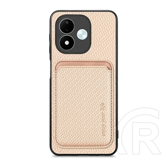 Gigapack Redmi Note 17 4G szilikon telefonvédő (ütésálló, bőr hatású hátlap, mágneses, kártyatartó, karbon minta) bézs