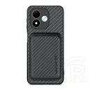 Gigapack Redmi Note 17 4G szilikon telefonvédő (ütésálló, bőr hatású hátlap, mágneses, kártyatartó, karbon minta) fekete