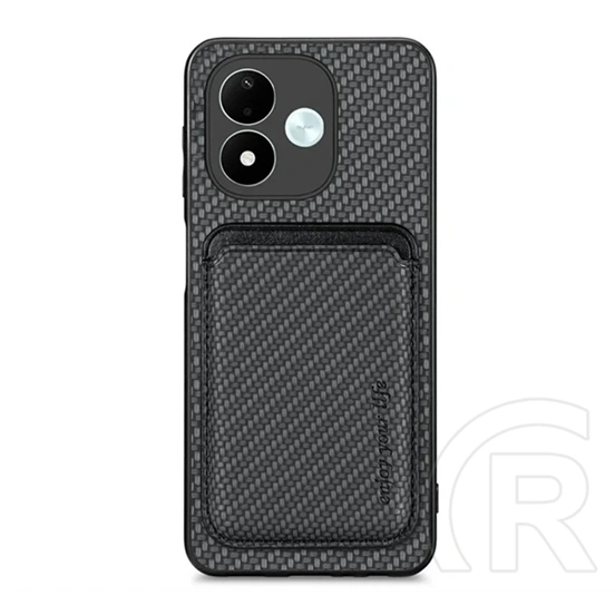 Gigapack Redmi Note 17 4G szilikon telefonvédő (ütésálló, bőr hatású hátlap, mágneses, kártyatartó, karbon minta) fekete