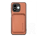 Gigapack Redmi Note 17 4G szilikon telefonvédő (ütésálló, bőr hatású, mágneses, kártyatartó, karbon minta) sötétbarna