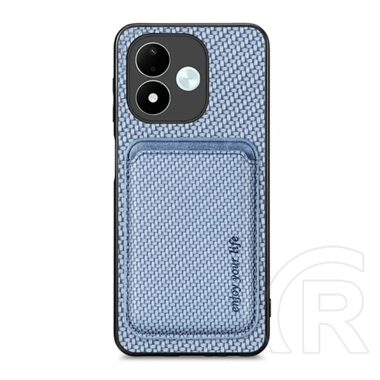 Gigapack Redmi Note 17 4G szilikon telefonvédő (ütésálló, bőr hatású, mágneses, kártyatartó, karbon minta) sötétkék
