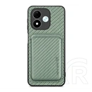 Gigapack Redmi Note 17 4G szilikon telefonvédő (ütésálló, bőr hatású, mágneses, kártyatartó, karbon minta) sötétzöld