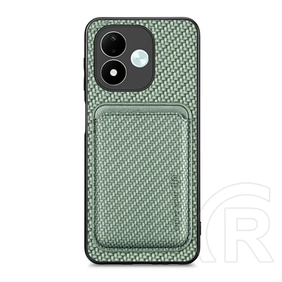 Gigapack Redmi Note 17 4G szilikon telefonvédő (ütésálló, bőr hatású, mágneses, kártyatartó, karbon minta) sötétzöld