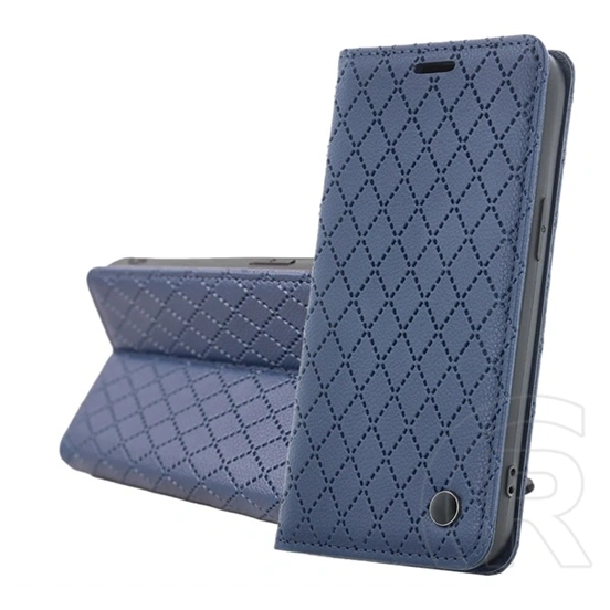 Gigapack Samsung A13 4G tok álló, bőr hatású (flip, oldalra nyíló, asztali tartó, 3d rombusz, kártyatartó) sötétkék