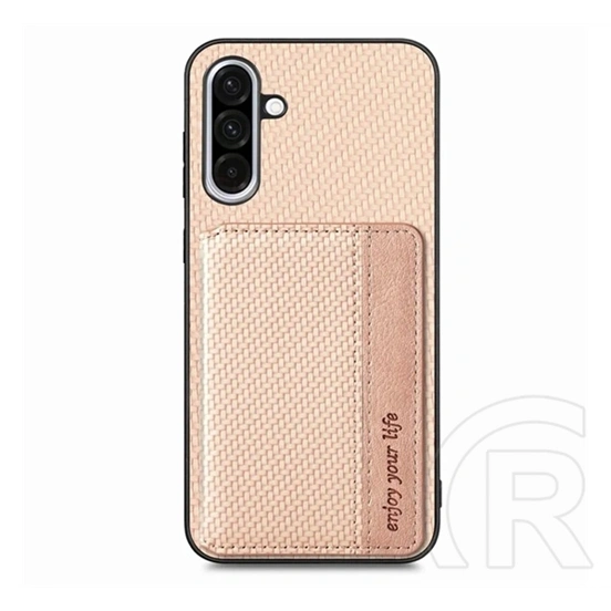 Gigapack Samsung A36 5G védő (ütésálló, bőr hatású hátlap, mágneses, kitámasztó, kártyatartó, rfid, karbon minta) bézs