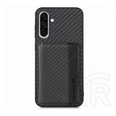 Gigapack Samsung A36 5G védő (ütésálló, bőr hatású hátlap, mágneses, kitámasztó, kártyatartó, rfid, karbon minta) fekete