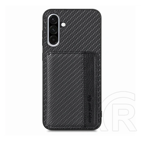 Gigapack Samsung A36 5G védő (ütésálló, bőr hatású hátlap, mágneses, kitámasztó, kártyatartó, rfid, karbon minta) fekete