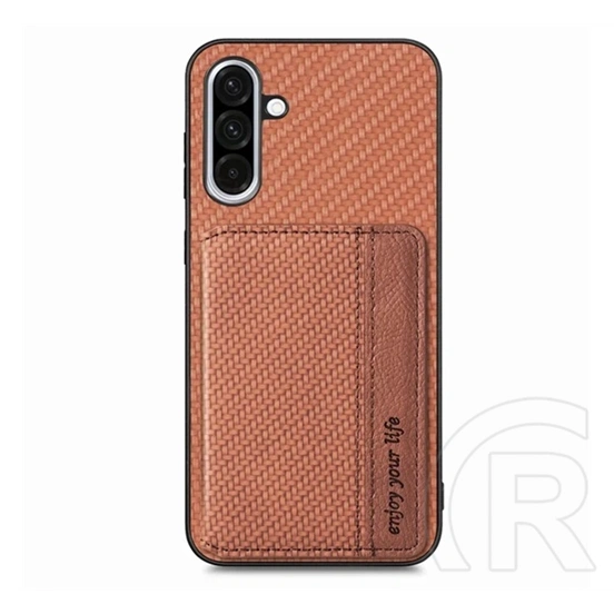 Gigapack Samsung A36 5G védő (ütésálló, bőr hatású hátlap, mágneses, kitámasztó, kártyatartó, rfid,) sötétbarna