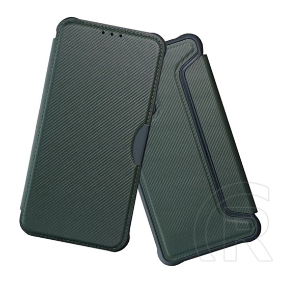 Gigapack Samsung A37 5G tok álló, bőr hatású (flip, ütésálló, légpárnás sarok, kameravédő, karbon minta) sötétzöld