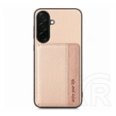 Gigapack Samsung A37 5G védő (ütésálló, bőr hatású hátlap, mágneses, kitámasztó, kártyatartó, rfid, karbon minta) bézs