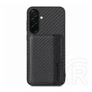 Gigapack Samsung A37 5G védő (ütésálló, bőr hatású hátlap, mágneses, kitámasztó, kártyatartó, rfid, karbon minta) fekete