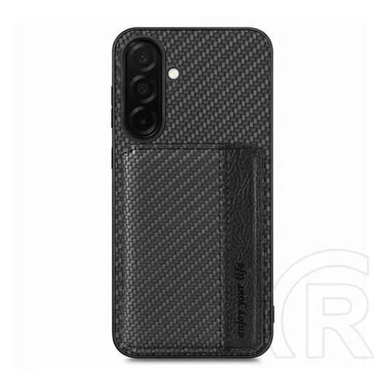 Gigapack Samsung A37 5G védő (ütésálló, bőr hatású hátlap, mágneses, kitámasztó, kártyatartó, rfid, karbon minta) fekete