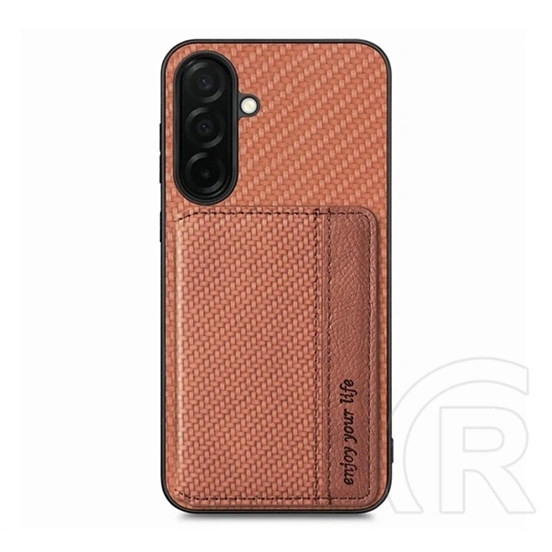 Gigapack Samsung A37 5G védő (ütésálló, bőr hatású hátlap, mágneses, kitámasztó, kártyatartó, rfid,) sötétbarna