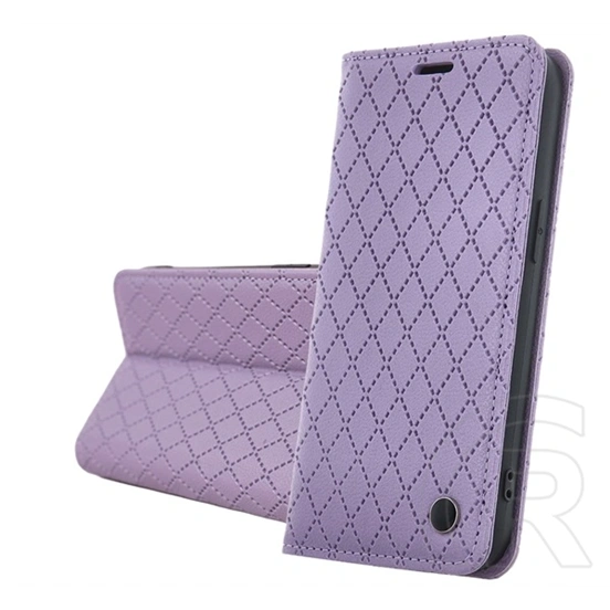 Gigapack Samsung A56 5G tok álló, bőr hatású (flip, oldalra nyíló, asztali tartó, 3d rombusz, kártyatartó) lila