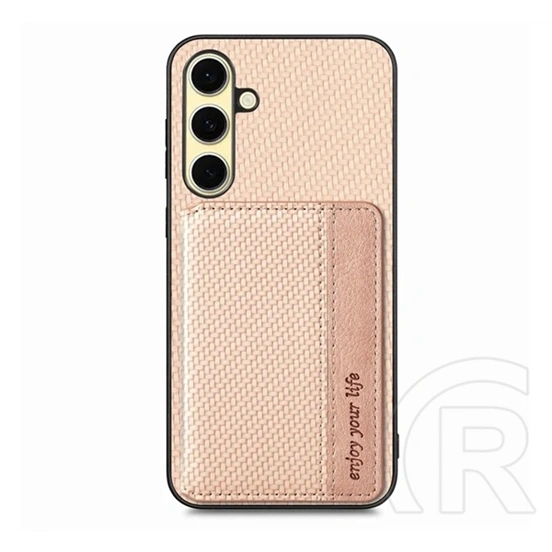 Gigapack Samsung A56 5G védő (ütésálló, bőr hatású hátlap, mágneses, kitámasztó, kártyatartó, rfid, karbon minta) bézs