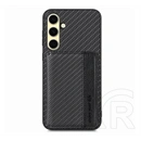 Gigapack Samsung A56 5G védő (ütésálló, bőr hatású hátlap, mágneses, kitámasztó, kártyatartó, rfid, karbon minta) fekete