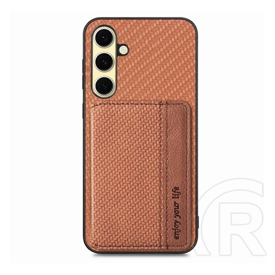 Gigapack Samsung A56 5G védő (ütésálló, bőr hatású hátlap, mágneses, kitámasztó, kártyatartó, rfid,) sötétbarna
