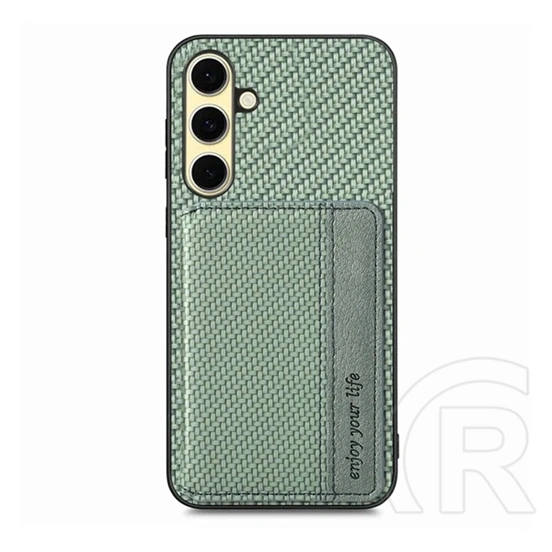 Gigapack Samsung A56 5G védő (ütésálló, bőr hatású hátlap, mágneses, kitámasztó, kártyatartó, rfid,) sötétzöld