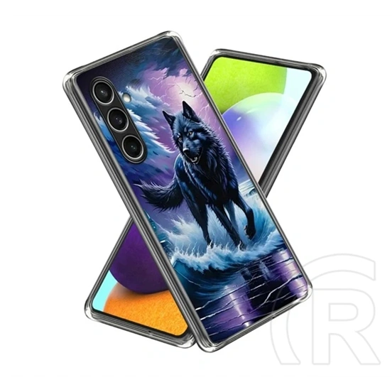 Gigapack Samsung A57 5G szilikon telefonvédő (ultravékony, kameravédő, farkas minta) fekete