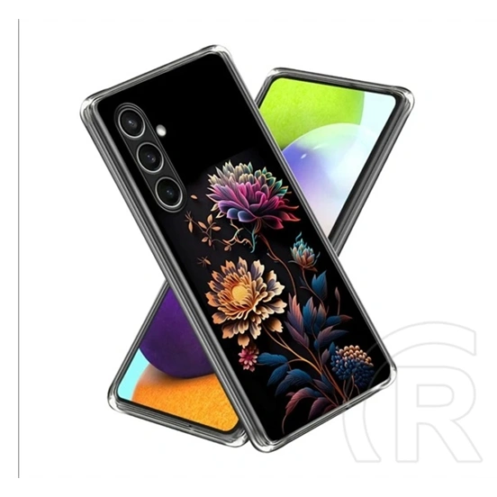 Gigapack Samsung A57 5G szilikon telefonvédő (ultravékony, kameravédő, virág minta) fekete