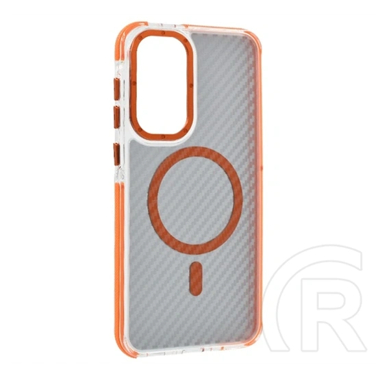 Gigapack Samsung A57 5G szilikon telefonvédő (ütésálló, légpárnás sarok, karbon minta, wireless, magsafe) narancssárga