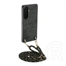 Gigapack Samsung A57 5G szilikon telefonvédő (ütésállóság, bőr hatású hátlap, nyakpánt) fekete