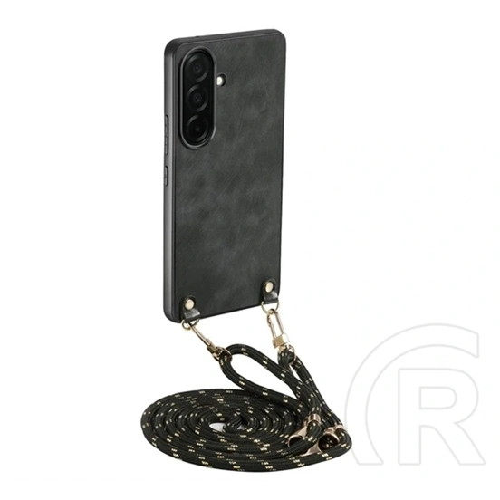 Gigapack Samsung A57 5G szilikon telefonvédő (ütésállóság, bőr hatású hátlap, nyakpánt) fekete