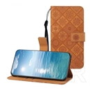 Gigapack Samsung A57 5G tok álló, bőr hatású (flip, oldalra nyíló, asztali tartó, etnikus minta + kézpánt) világosbarna