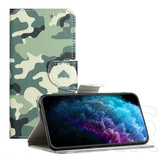 Gigapack Samsung A57 5G tok álló, bőr hatású (flip, oldalra nyíló, asztali tartó, terep minta) sötétzöld