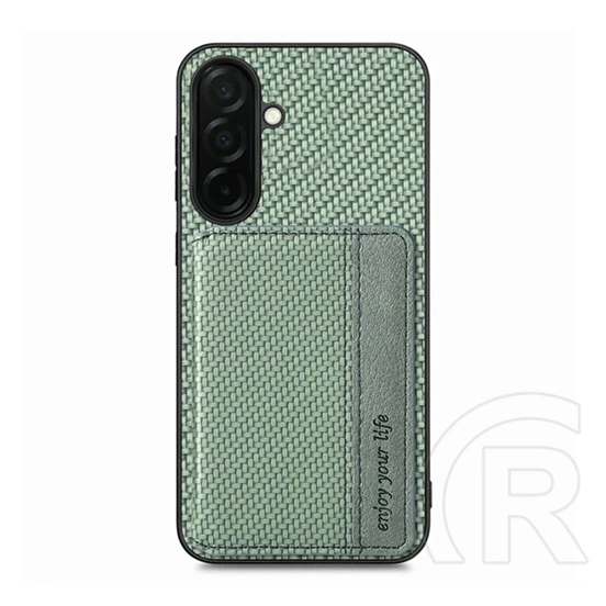 Gigapack Samsung A57 5G védő (ütésálló, bőr hatású hátlap, mágneses, kitámasztó, kártyatartó, rfid,) sötétzöld