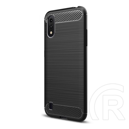 Gigapack Samsung Galaxy A01 Szilikon telefonvédő (légpárnás sarok, szálcsiszolt, karbon minta, fekete)