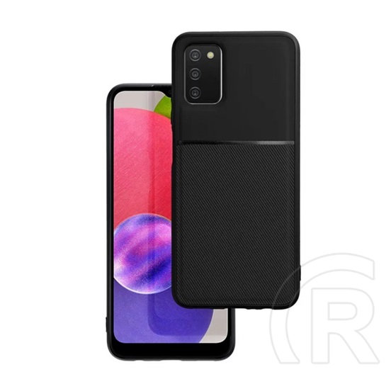 Gigapack Samsung Galaxy A03s (SM-A037F) műanyag védő (szilikon keret, bőr hatású hátlap, csíkos minta) fekete