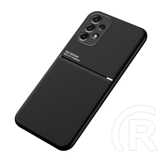 Gigapack Samsung Galaxy A13 4G (SM-A135F / A137F) műanyag védő (szilikon keret, bőr hatású hátlap, csíkos minta) fekete