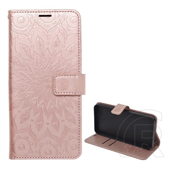 Gigapack Samsung Galaxy A16 4G (SM-A165)  tok álló, bőr hatású (flip, asztali tartó, kézpánt, mandala) rozéarany