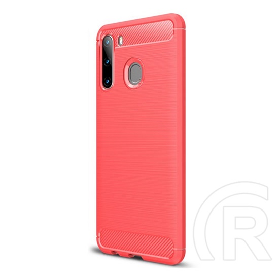 Gigapack Samsung Galaxy A21 Szilikon telefonvédő (légpárnás sarok, szálcsiszolt, karbon minta, piros)